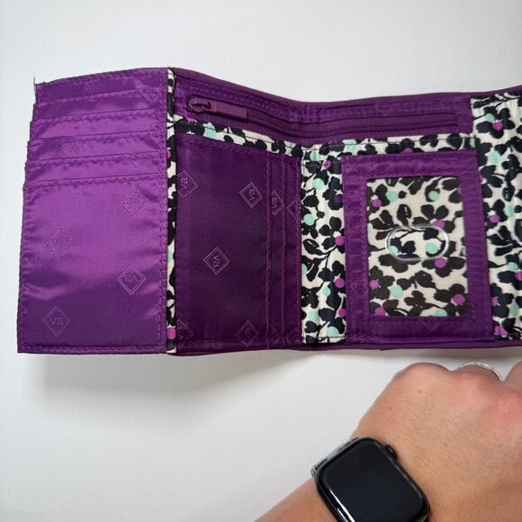 Vera Bradley Riley Gloxinia Purple Small Trifold Zip Quilted Wallet - Picture 5 of 7